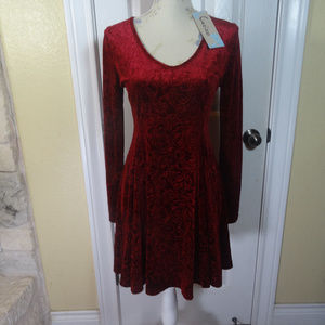 Cecico Red Velvet Scroll Dress NWT